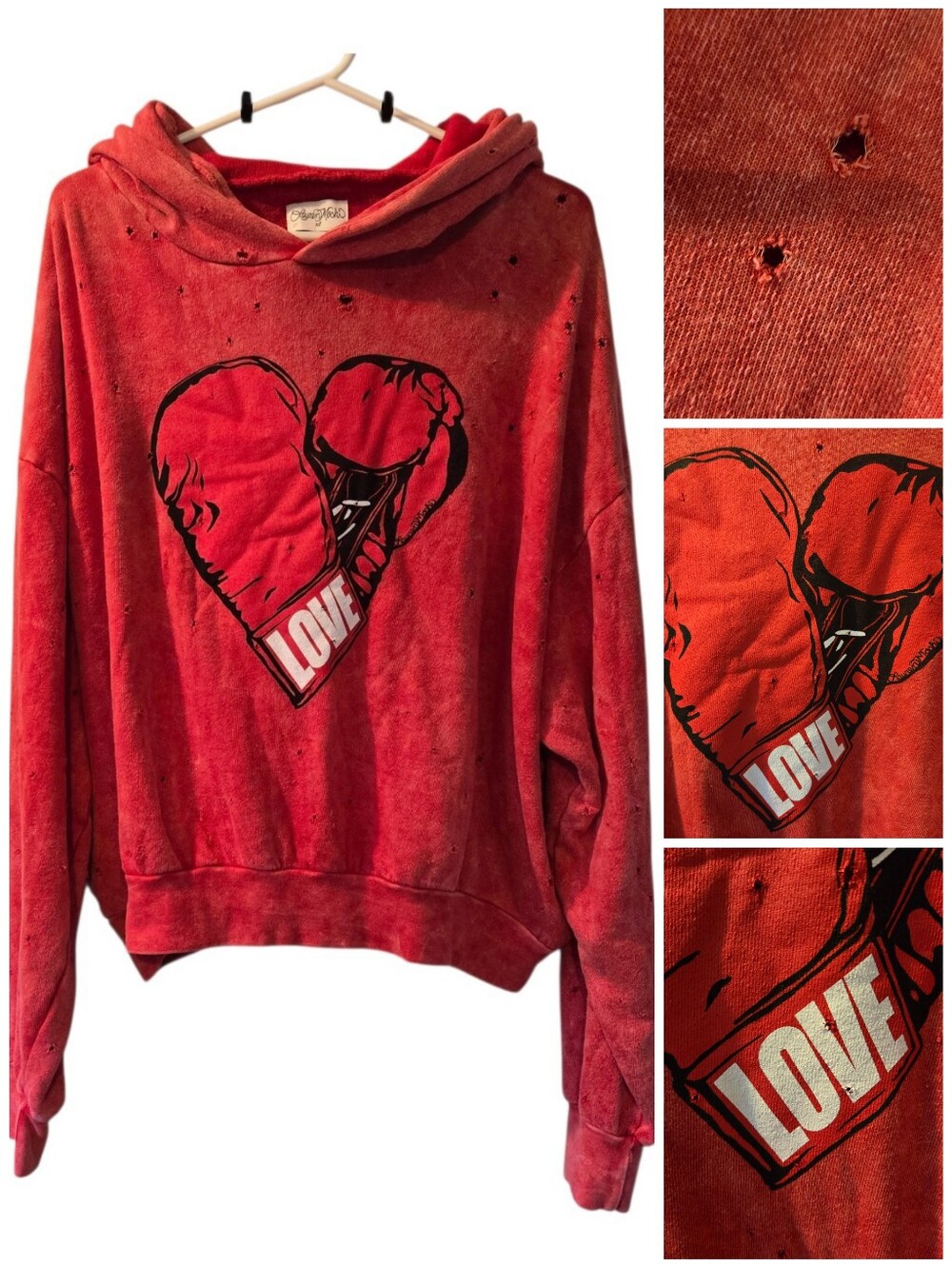 Lauren Moshi Distressed Love Boxing pullover hoodie